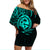 Polynesian Pride Guam With Polynesian Tribal Tattoo and Coat of Arms Off Shoulder Short Dress Turquoise Version LT9 - Polynesian Pride