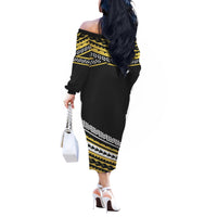 Polynesian Off Shoulder Long Sleeves Dress Simple Gold No.2 LT6 - Polynesian Pride