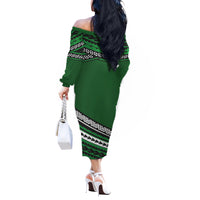 Polynesian Off Shoulder Long Sleeves Dress Simple Green LT6 - Polynesian Pride
