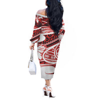 Polynesian Tribal Off Shoulder Long Sleeves Dress Red LT6 - Polynesian Pride