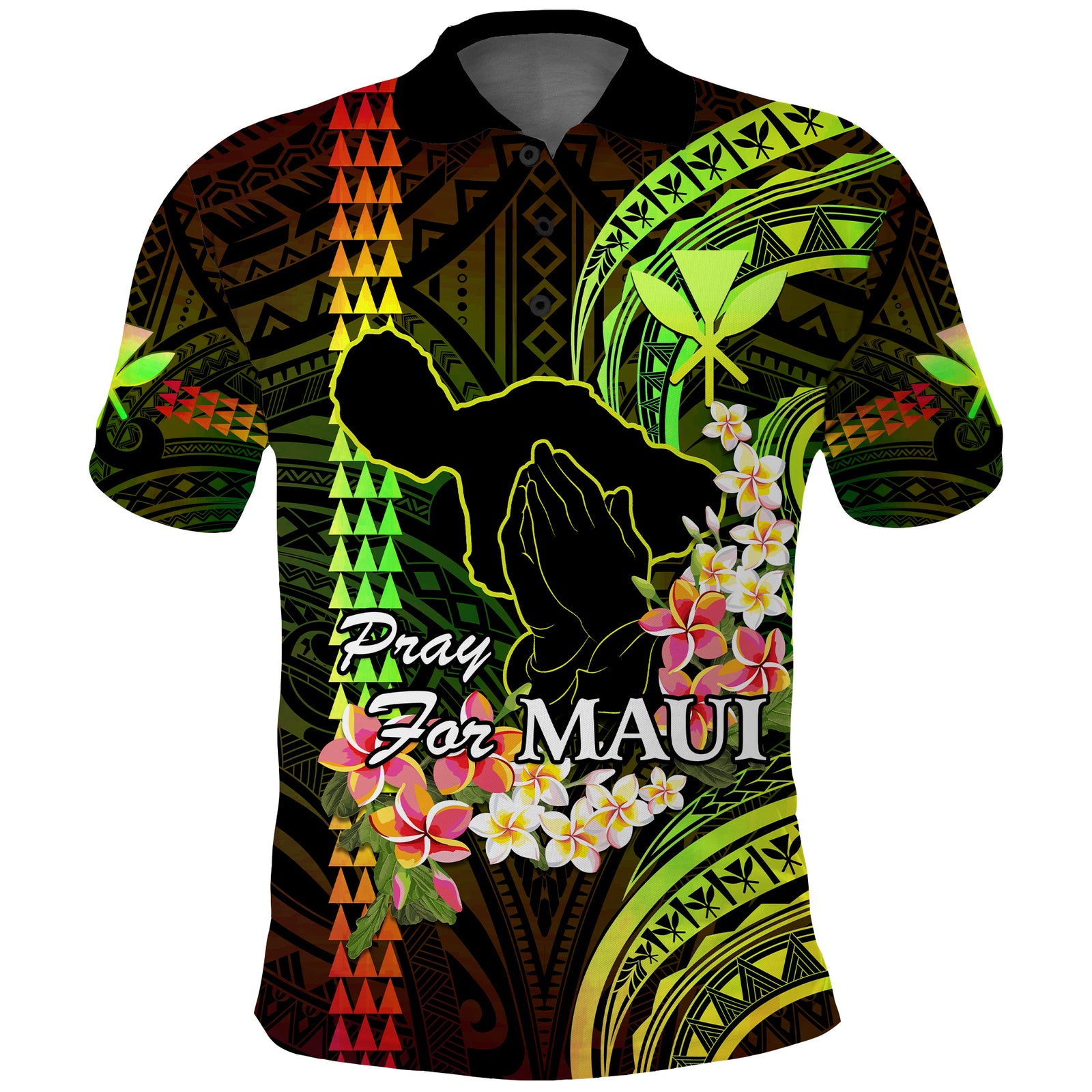 Hawaii Polo Shirt Pray For Maui Hawaiian Plumeria Pattern Reggae Version LT14 Reggae - Polynesian Pride