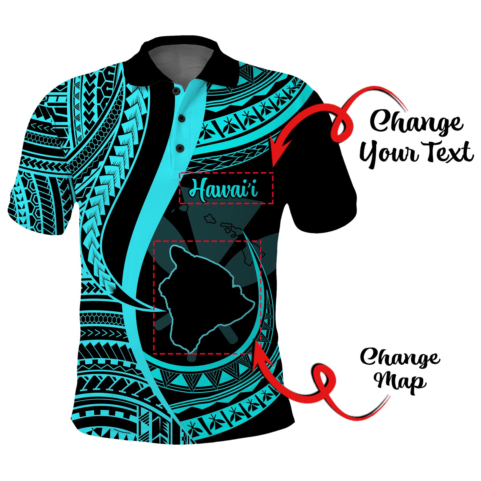 Custom Hawaii Polo Shirt Hawaii Islands Map With Kanaka Maoli CTM14 Black - Polynesian Pride