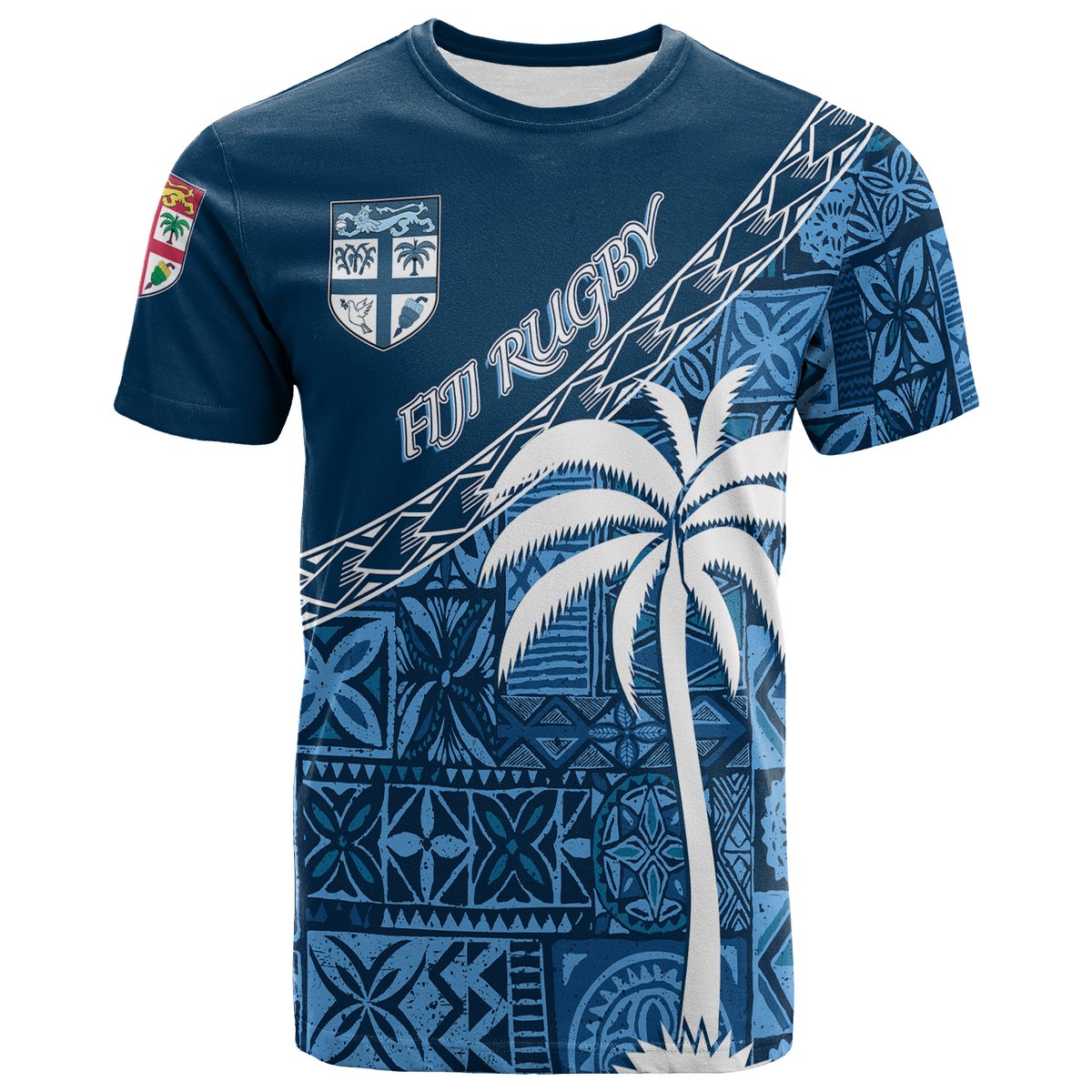 Custom Tapa Pattern with Palm Tree Fiji Rugby T Shirt LT7 - Polynesian Pride
