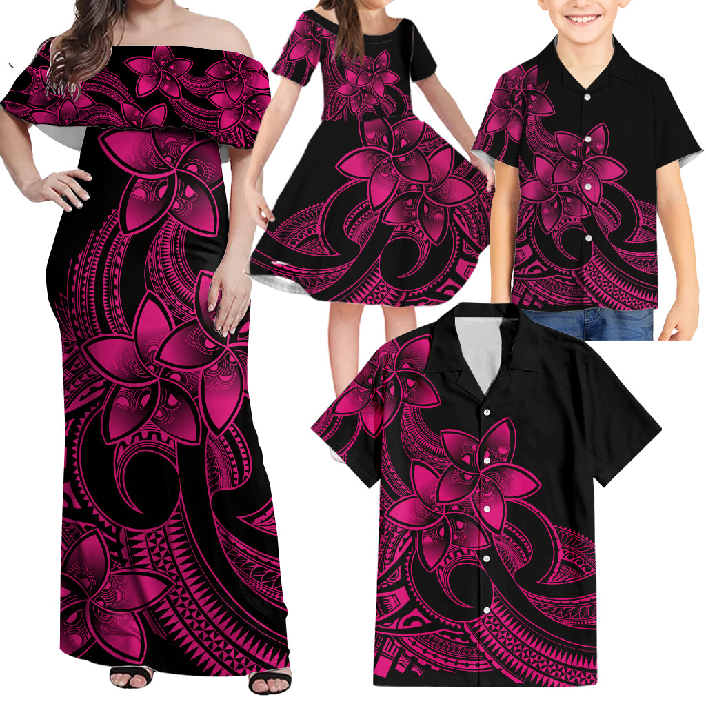 Polynesian Matching Outfit For Family Plumeria Flowers Long Dress Hawaiian Shirt Polynesian Tribal Pink Vibe LT9 - Polynesian Pride