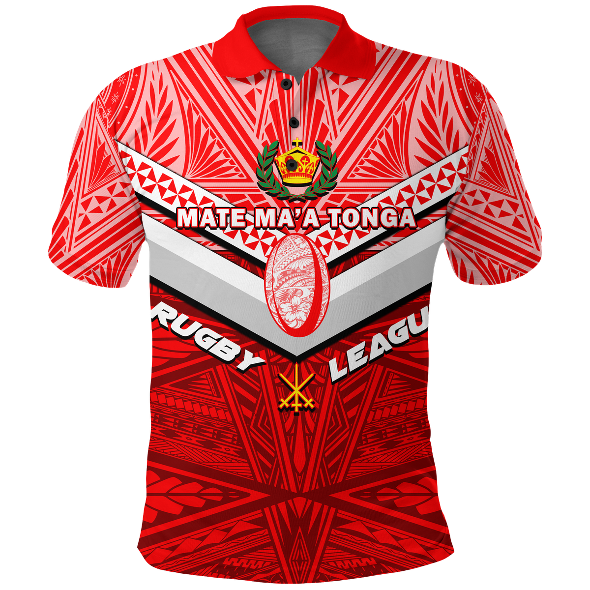 Tonga Rugby Mate Maa Tonga Tapa Pattern Polo Shirt LT2 RED - Polynesian Pride