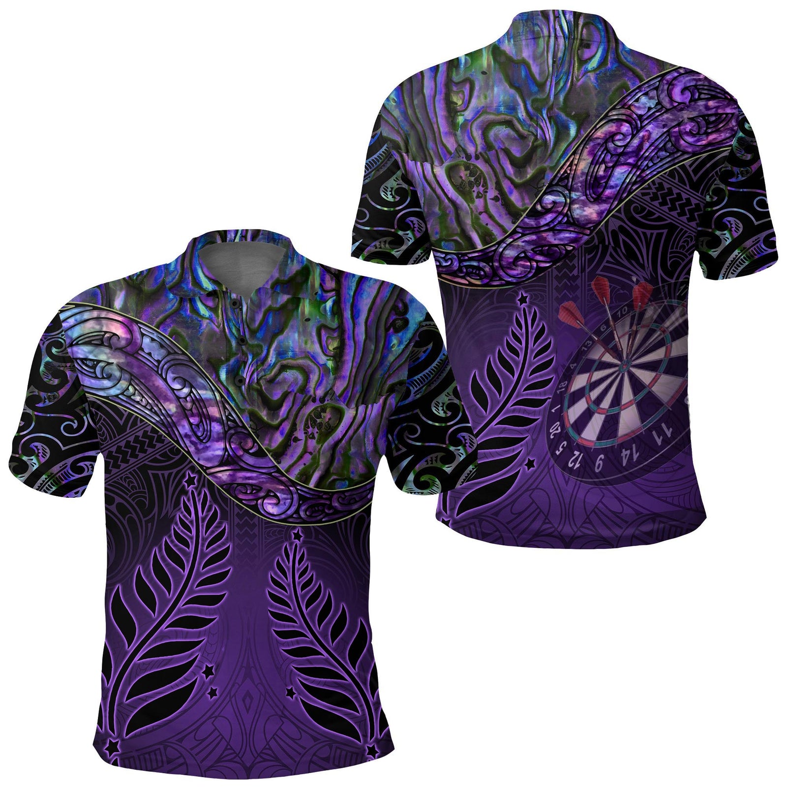 New Zealand Darts Polo Shirt Maori Manaia Paua Shell - Version2 RLT7 Purple - Polynesian Pride