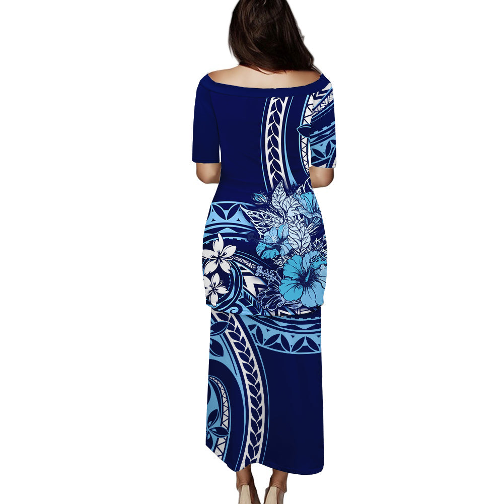 Hawaii Valentine Couples Matching Puletasi and Hawaiian Shirt Plumeria Blue Version LT7 - Polynesian Pride
