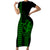 Polynesian Couples Matching Outfits Combo Bodycon Dress And Hawaii Shirt Hawaiian Warrior and Aloha Girl With Hammerhead Shark Tattoos Green LT6 No Shirt - Polynesian Pride