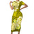 Polynesian Couple Matching Outfit Floral Tribal Combo Short Sleeve Bodycon Long Dress and Hawaiian Shirt Yellow LT9 - Polynesian Pride