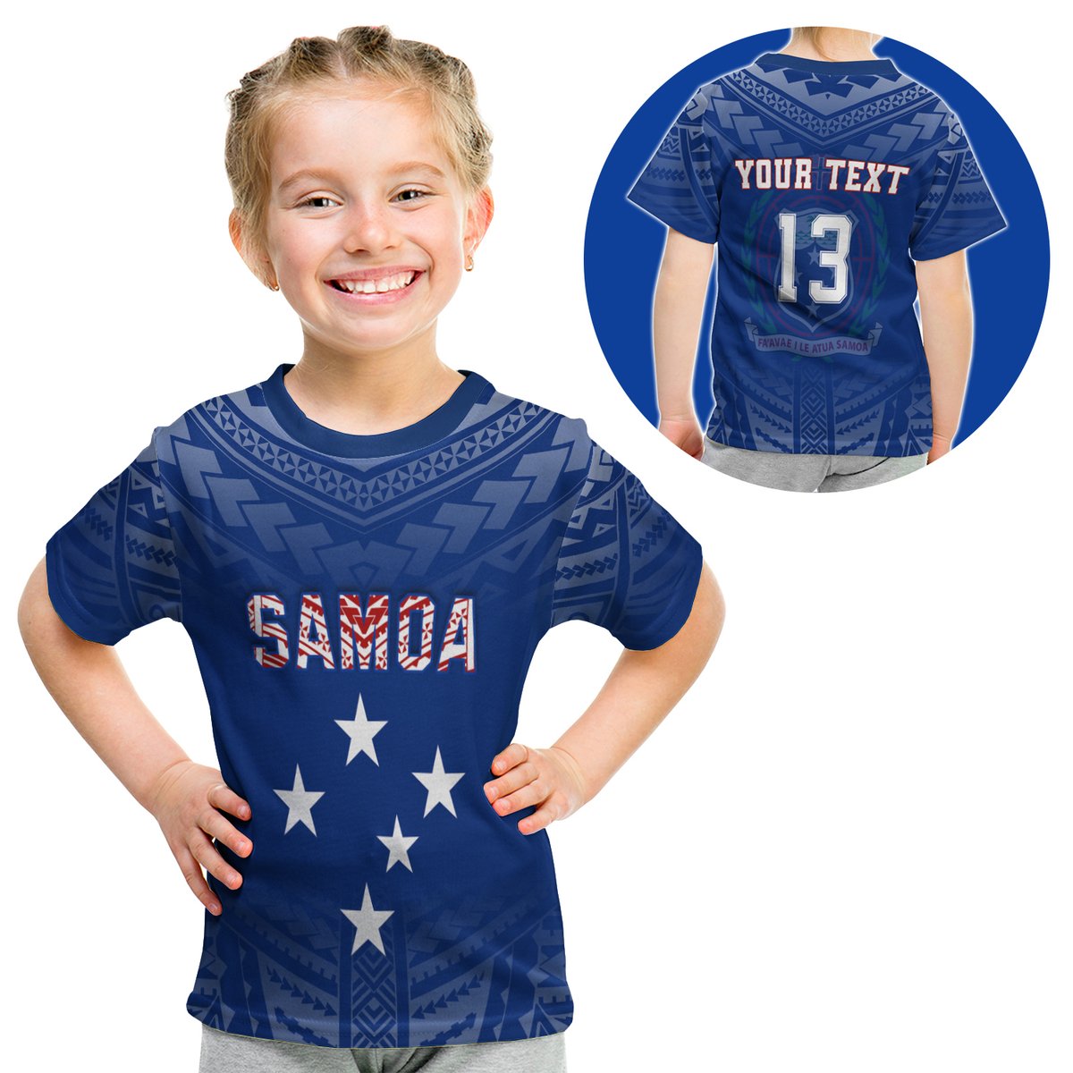 (Custom Personalised) Samoa T Shirt Kid Simple Polynesian - Custom Text And Number LT13 Youth XL Size14 - Polynesian Pride