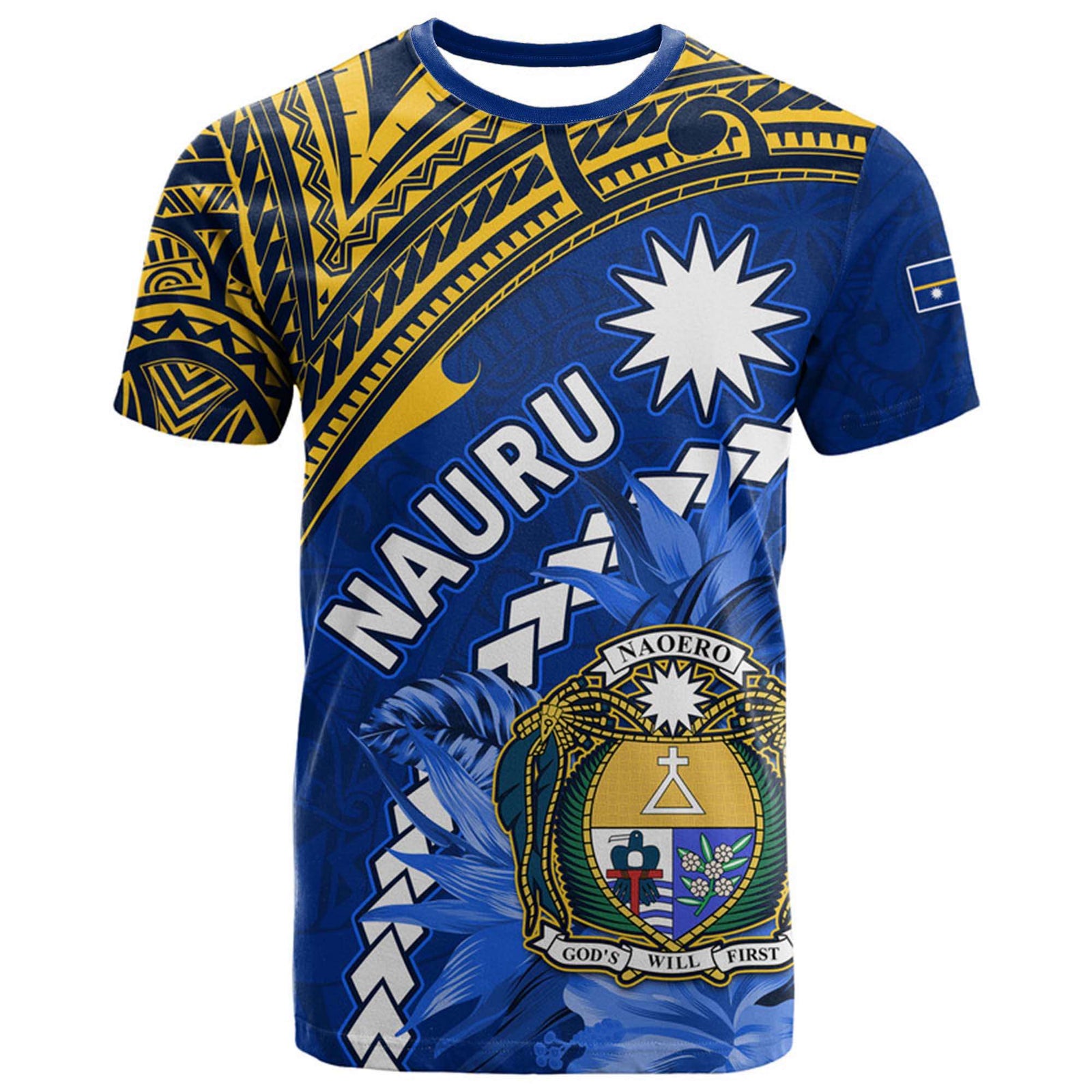Custom Nauru Coat of Arms T Shirt Polynesian With Frigatebird LT9 Adult Blue - Polynesian Pride