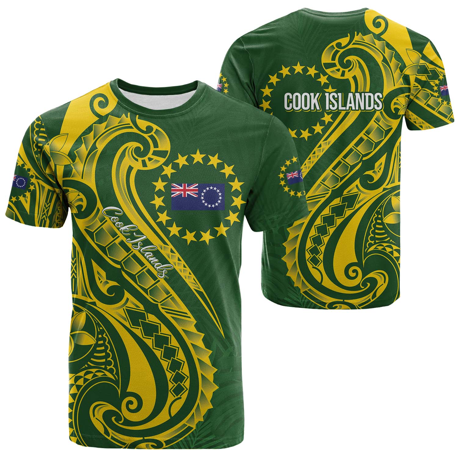 Kia Orana Cook Islands T Shirt Plumeria Tropical Waves - Special Version LT7 Yellow Green - Polynesian Pride