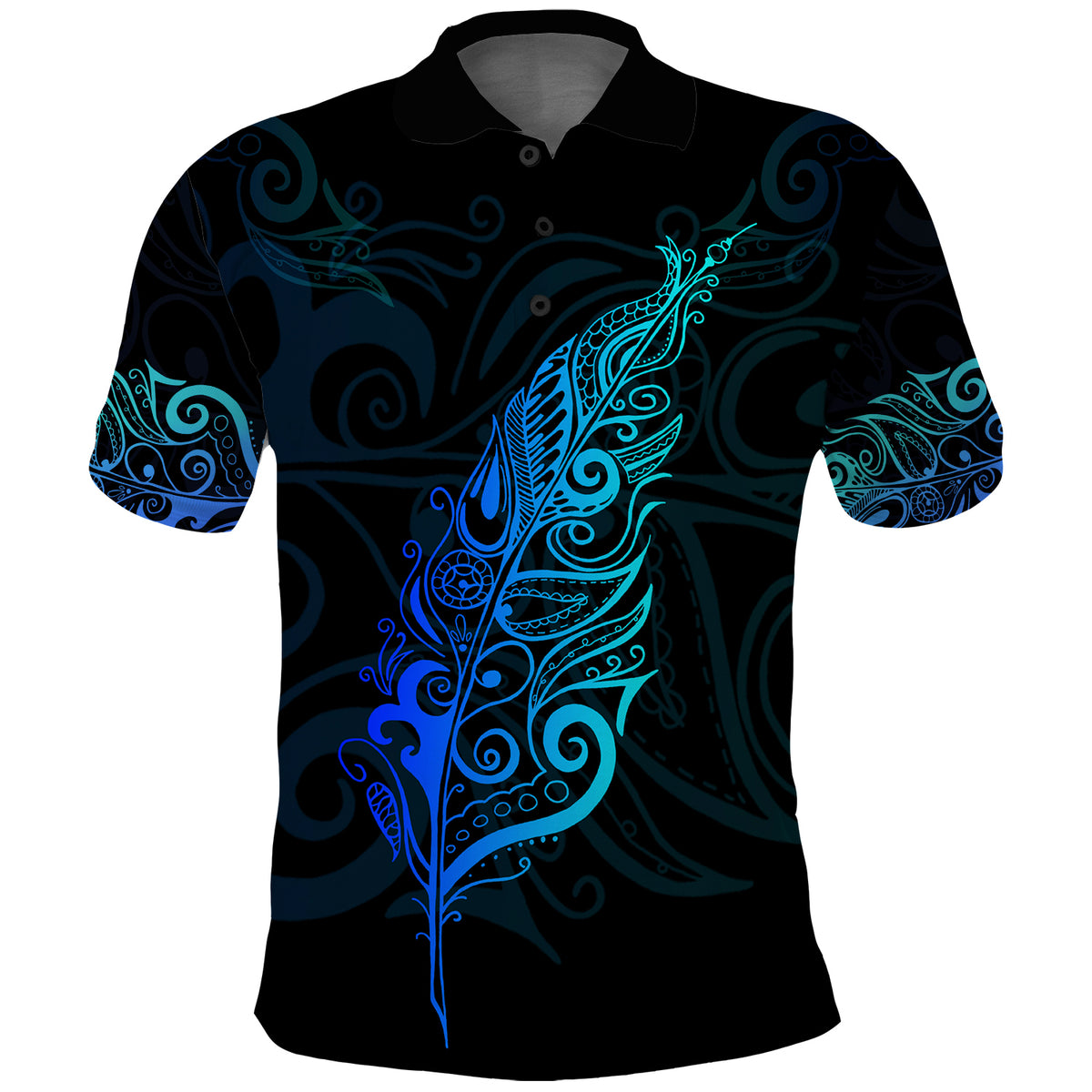 New Zealand Maori Polo Shirt - Light Silver Fern Blue - Polynesian Pride