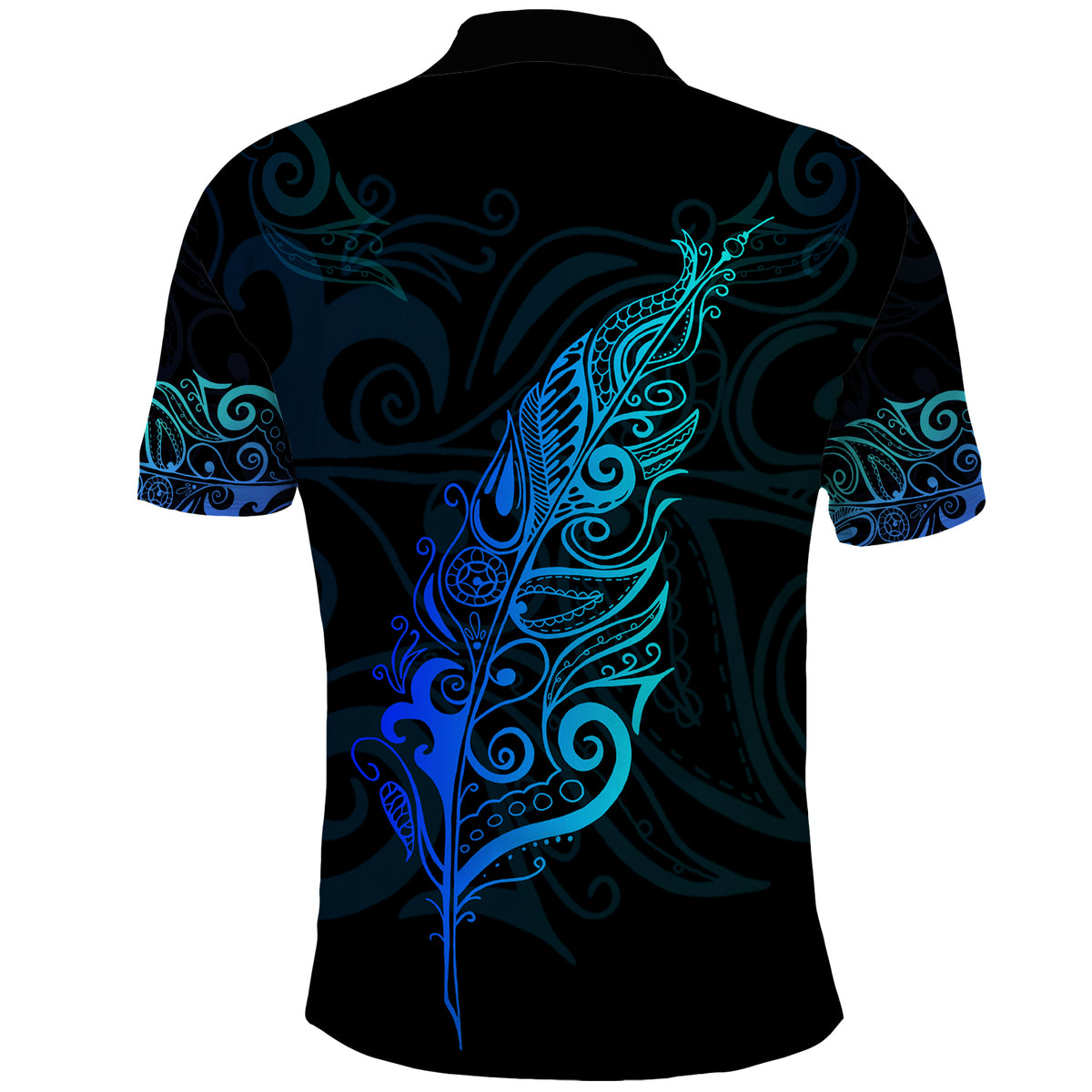 New Zealand Maori Polo Shirt - Light Silver Fern Blue - Polynesian Pride
