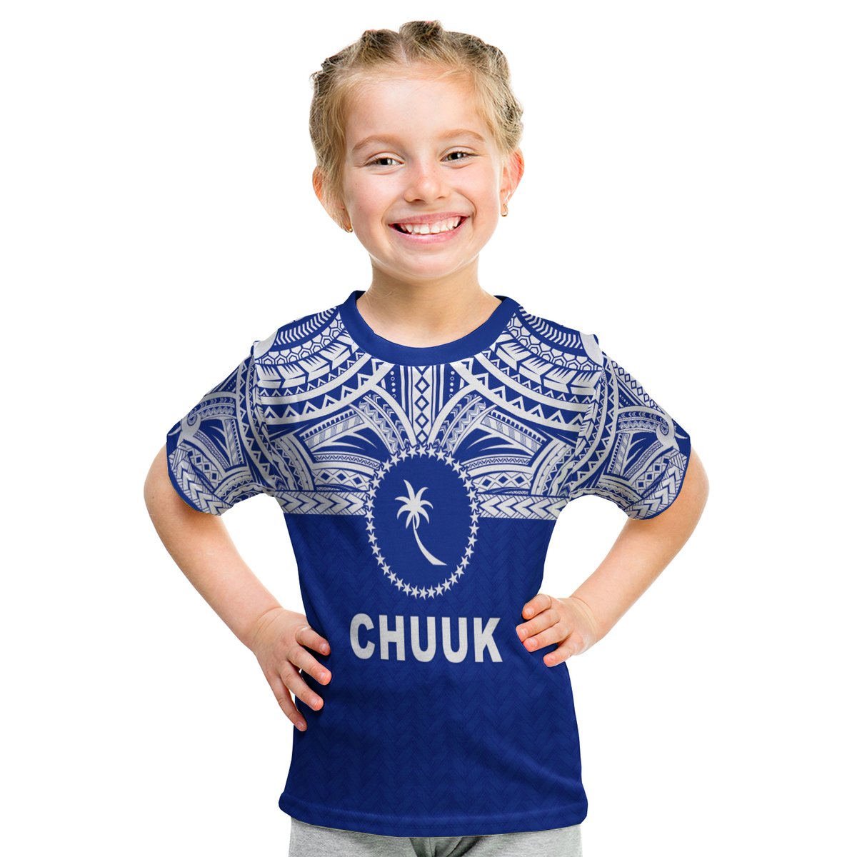 Chuuk Flag T Shirt Kid Micronesia Style Blue LT13 Youth XL Size14 - Polynesian Pride