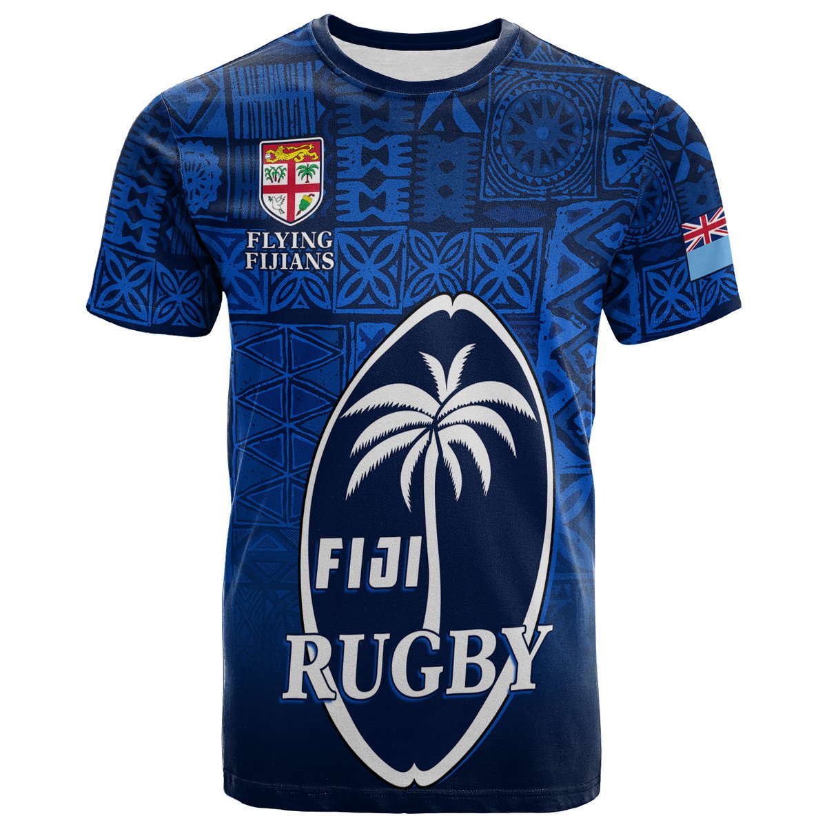 Fiji Rugby T Shirt Flying Fijians Blue Tapa Pattern LT13 Unisex Blue - Polynesian Pride