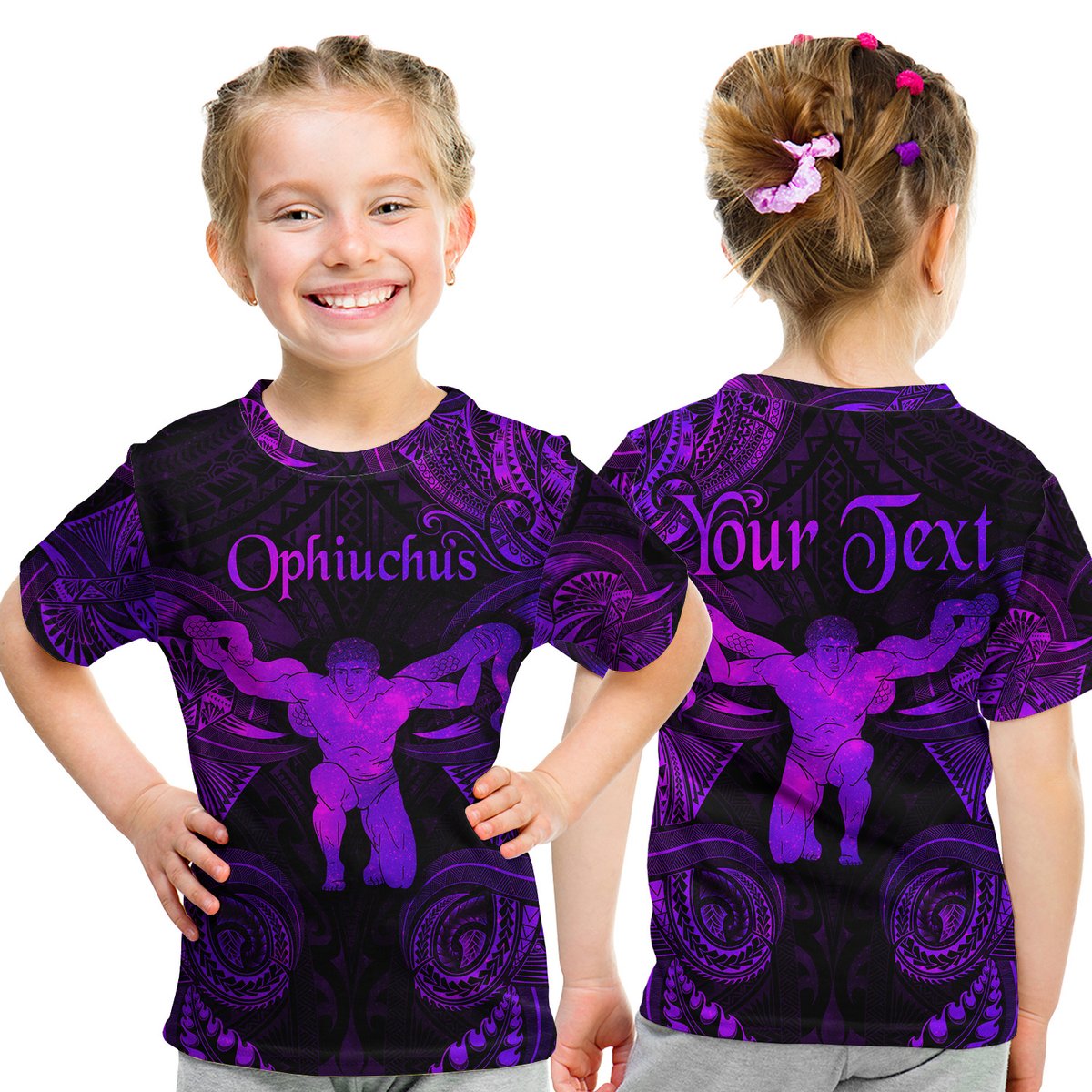 (Custom Personalised) Ophiuchus Zodiac Polynesian T Shirt Kid Unique Style - Purple LT8 Youth XL Size14 - Polynesian Pride