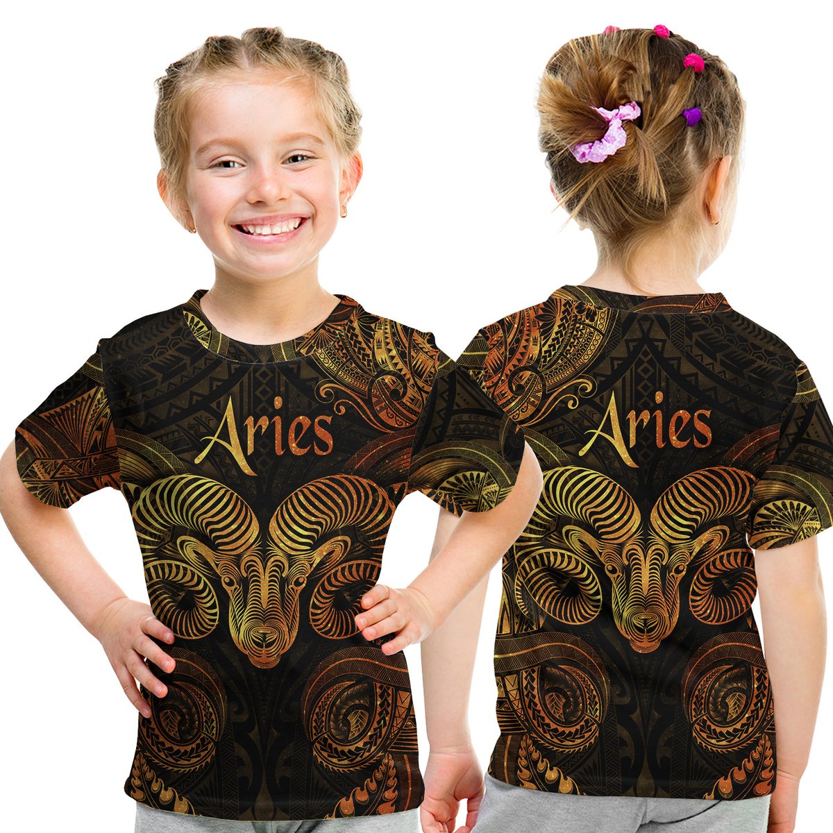 Aries Zodiac Polynesian T Shirt Kid Unique Style - Gold LT8 Youth XL Size14 - Polynesian Pride