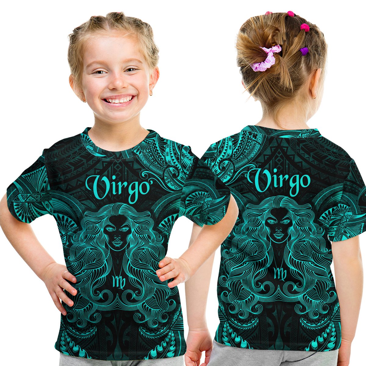 Virgo Zodiac Polynesian T Shirt Kid Unique Style - Turquoise LT8 Youth XL Size14 - Polynesian Pride