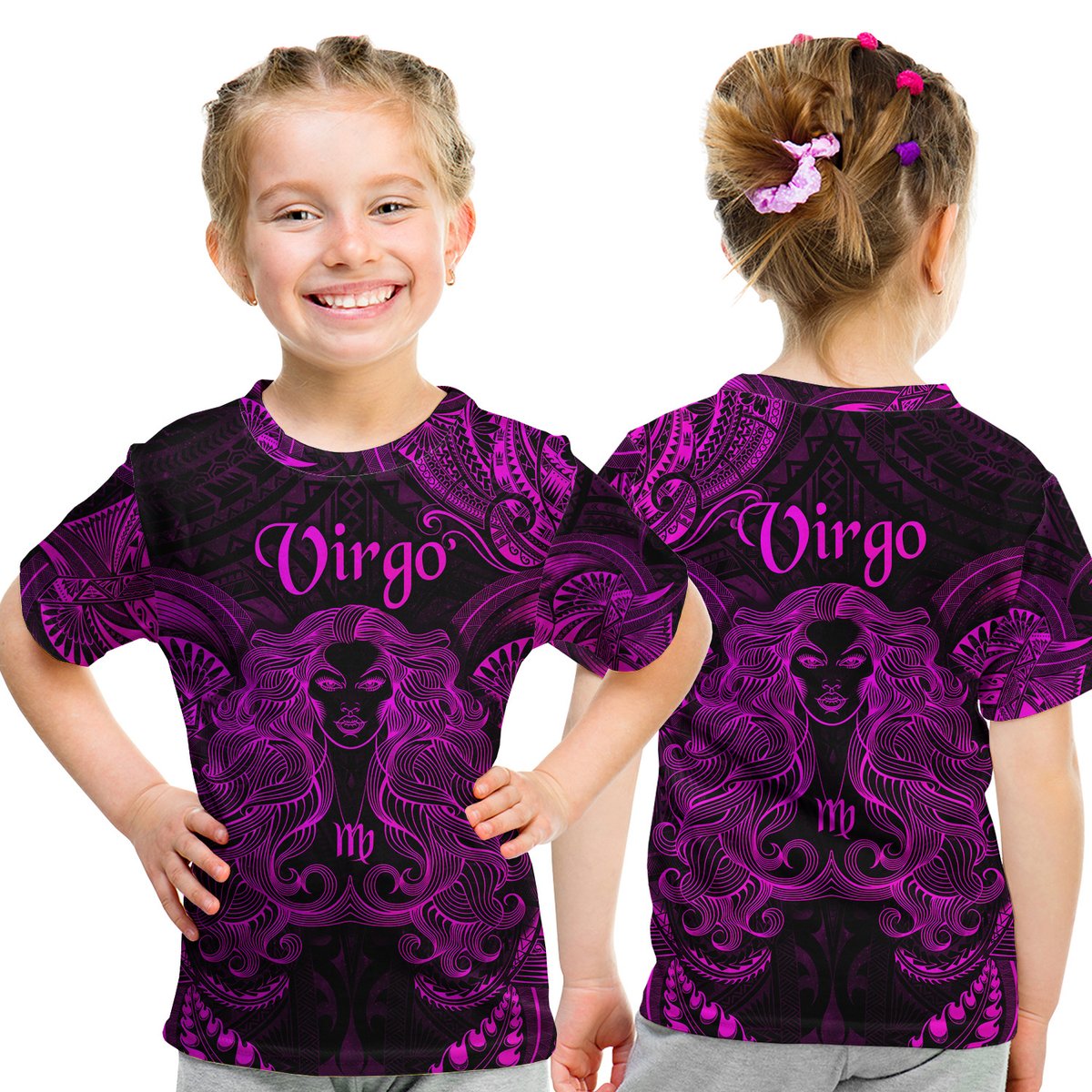 Virgo Zodiac Polynesian T Shirt Kid Unique Style - Pink LT8 Youth XL Size14 - Polynesian Pride