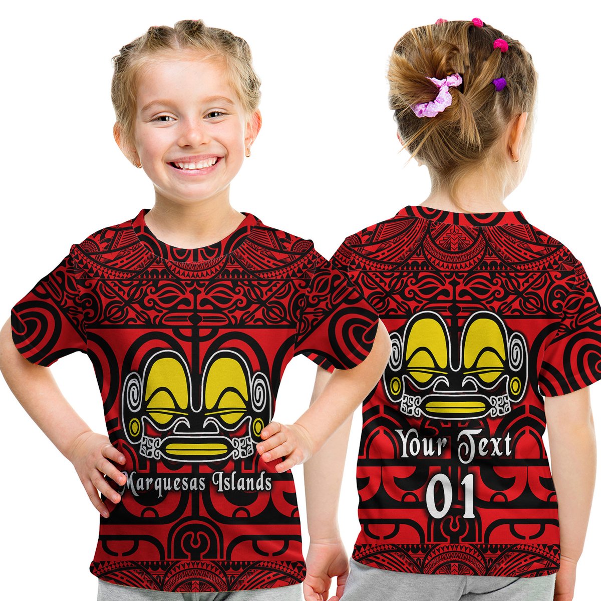 (Custom Personalised) Marquesas Islands T Shirt Kid Marquesan Tattoo Simple Style - Red LT8 Youth XL Size14 - Polynesian Pride