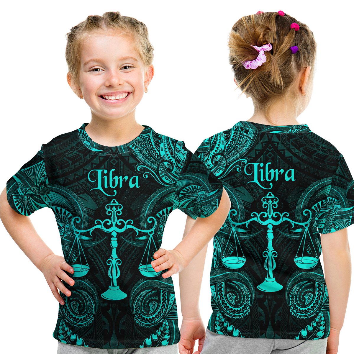 Libra Zodiac Polynesian T Shirt Kid Unique Style - Turquoise LT8 Youth XL Size14 - Polynesian Pride