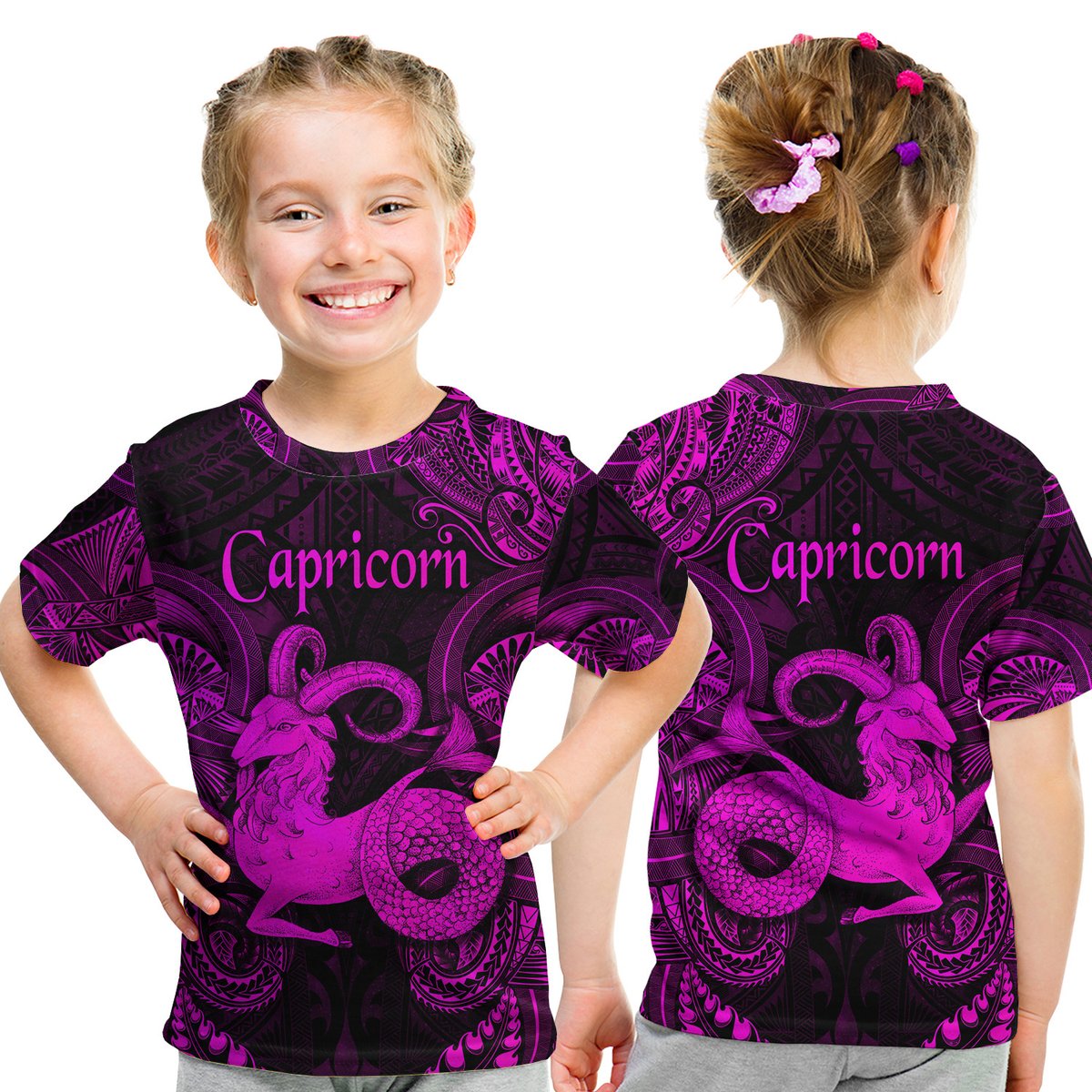 Capricorn Zodiac Polynesian T Shirt Kid Unique Style - Pink LT8 Youth XL Size14 - Polynesian Pride