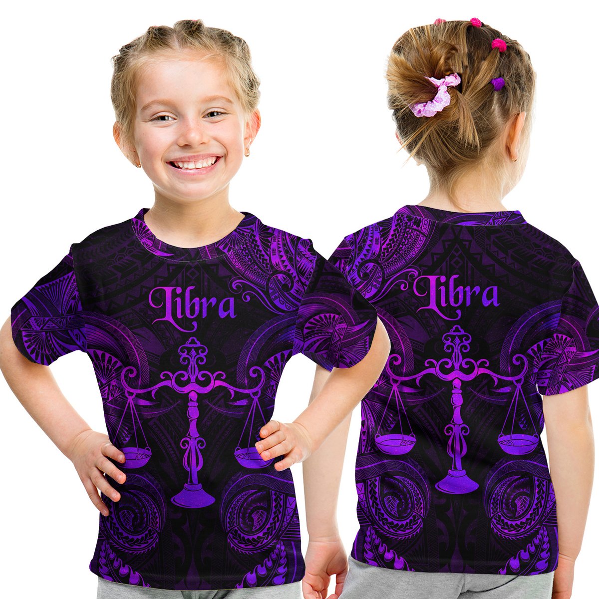 Libra Zodiac Polynesian T Shirt Kid Unique Style - Purple LT8 Youth XL Size14 - Polynesian Pride