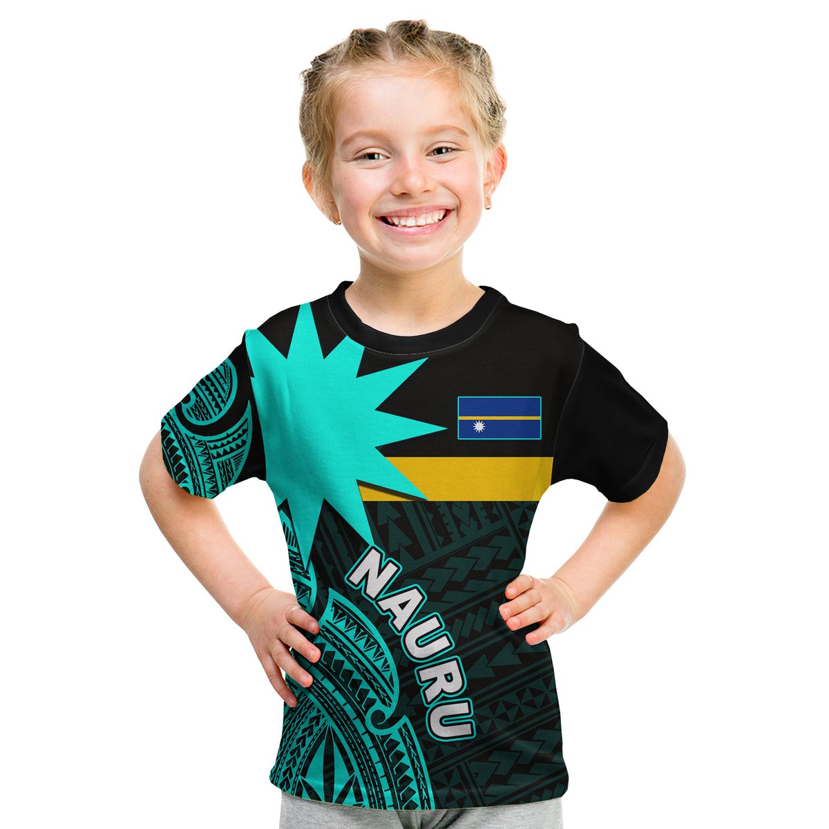 (Custom Personalised) Nauru T Shirt Kid Flag In Heart No.4 LT6 Youth XL Size14 - Polynesian Pride