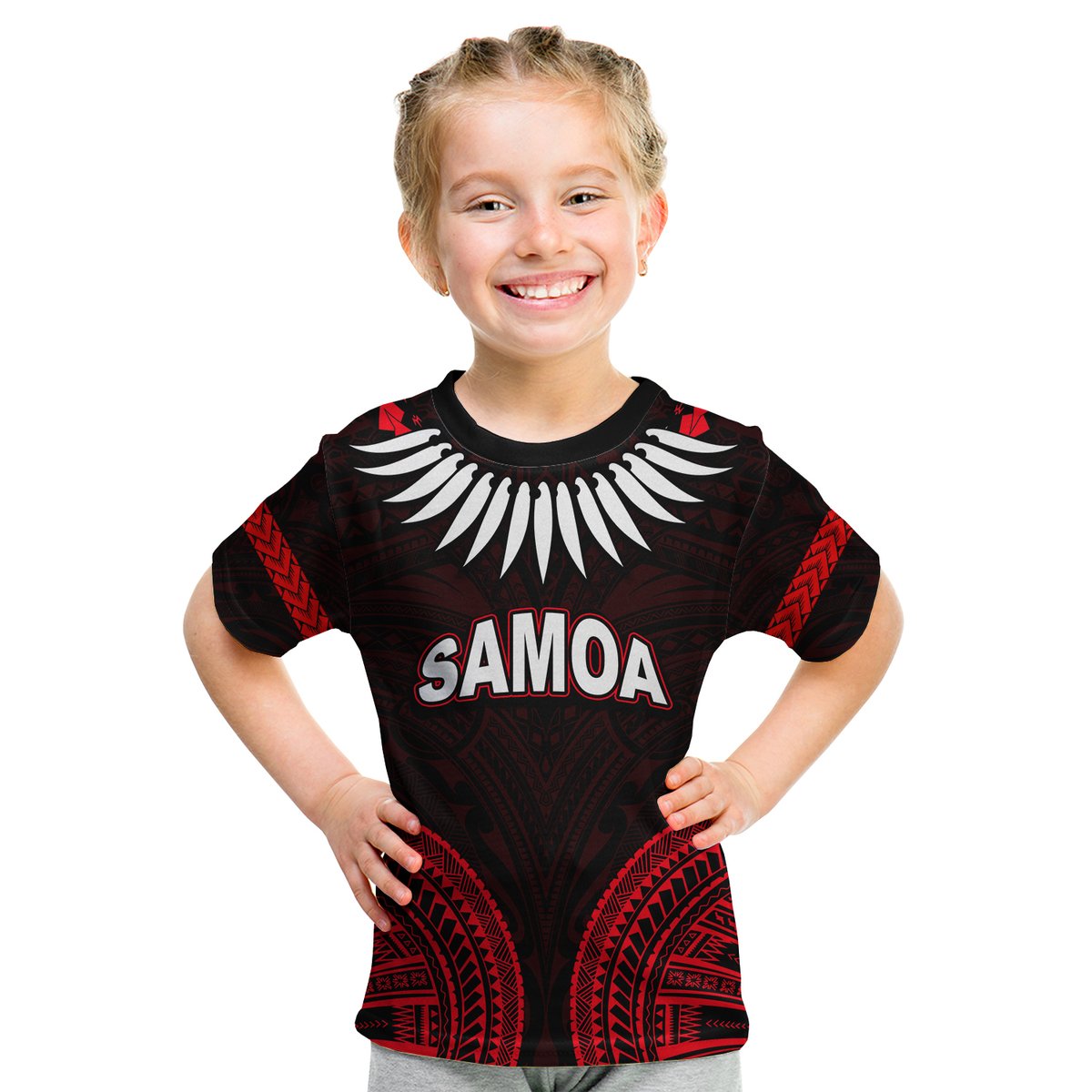 (Custom Personalised) Samoa Ula Nifo Tribal T Shirt KID Red Style LT6 Youth XL Size14 - Polynesian Pride