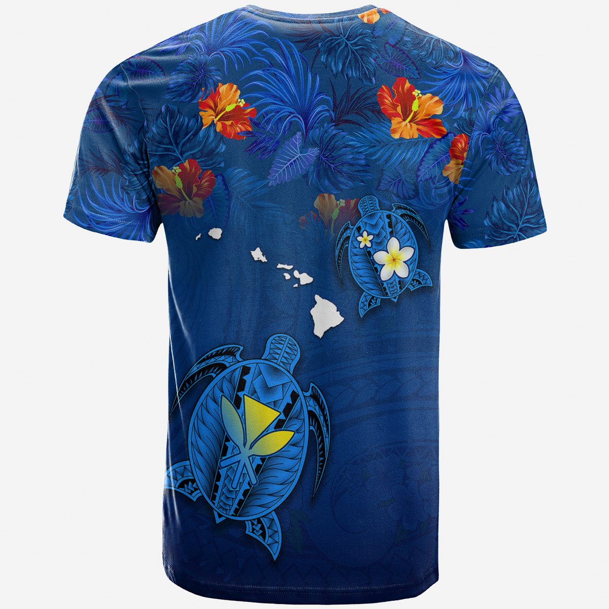 Custom Hawaiian Islands T Shirt Hawaii Tropical Flowers and Turtles Blue LT13 - Polynesian Pride