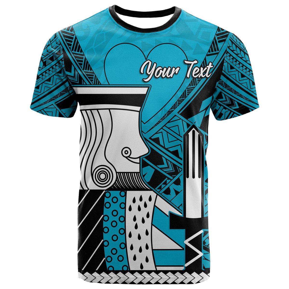 Custom Polynesian Valentine Couple T Shirt Queen and King Heart Blue Version LT9 - Polynesian Pride