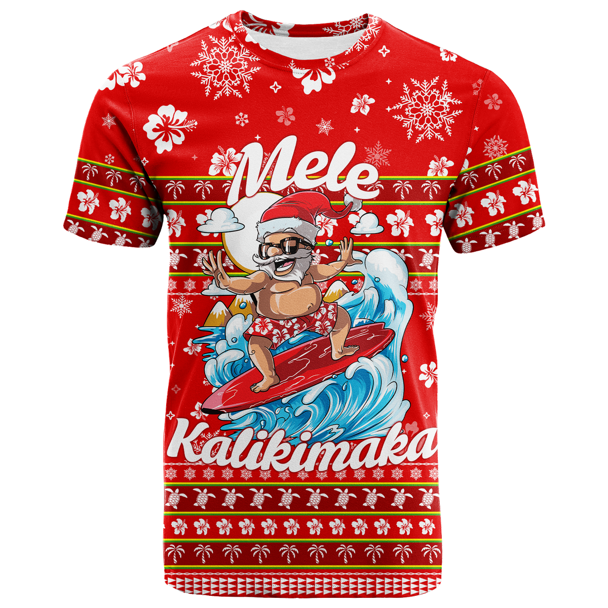 Hawaii Christmas Santas Surf Mele Kalikimaka T Shirt LT2 Adult RED - Polynesian Pride