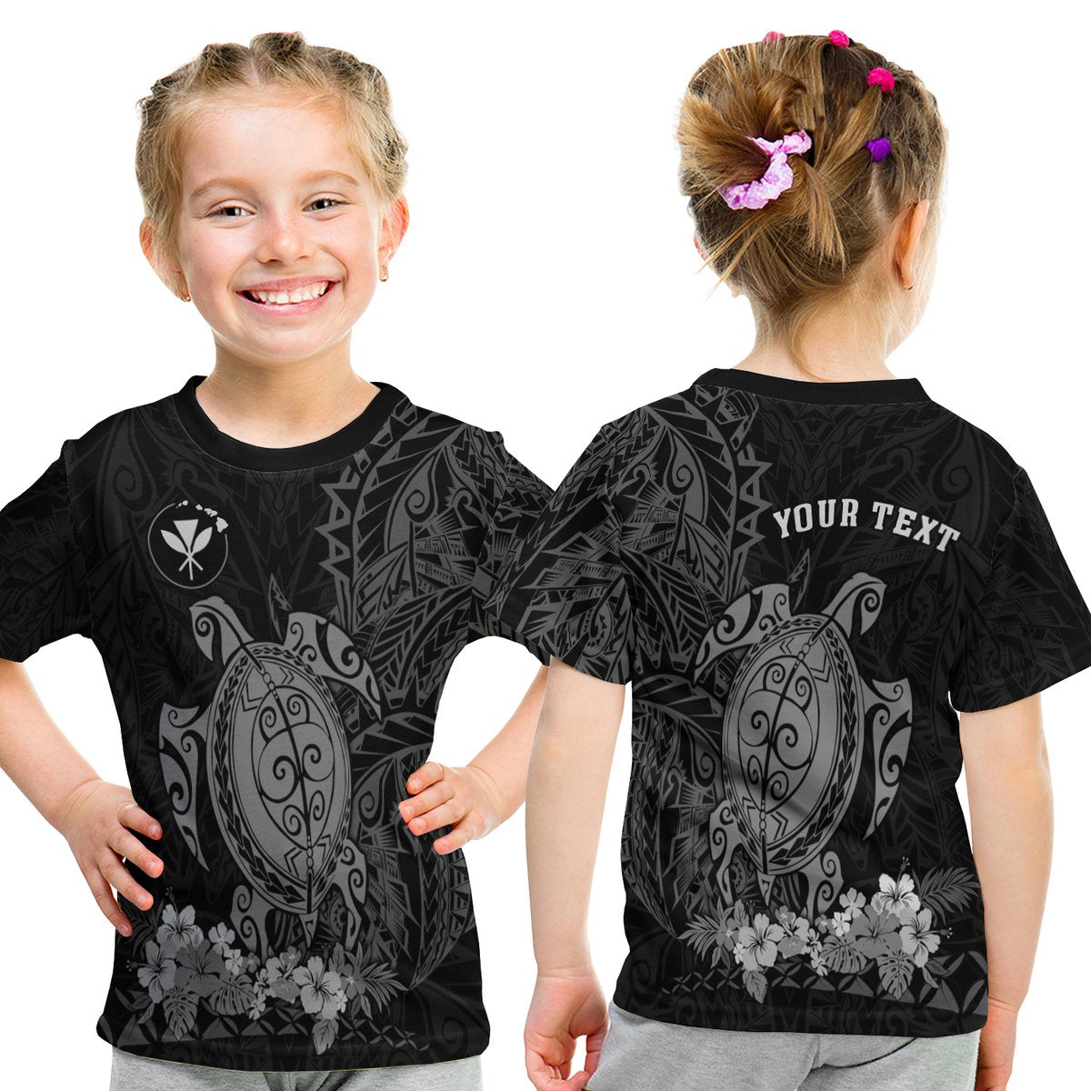 (Custom Personalised) Hawaii Polynesian T Shirt Kid Gray Sea Turtles Hawaiian LT13 Youth XL Size14 - Polynesian Pride