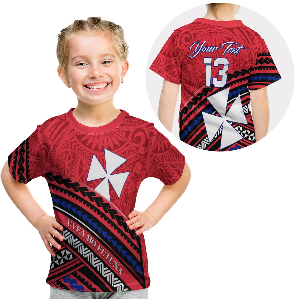 (Custom Personalised) Wallis And Futuna T Shirt Kid Creative Polynesian - Custom Text And Number LT13 Youth XL Size14 - Polynesian Pride