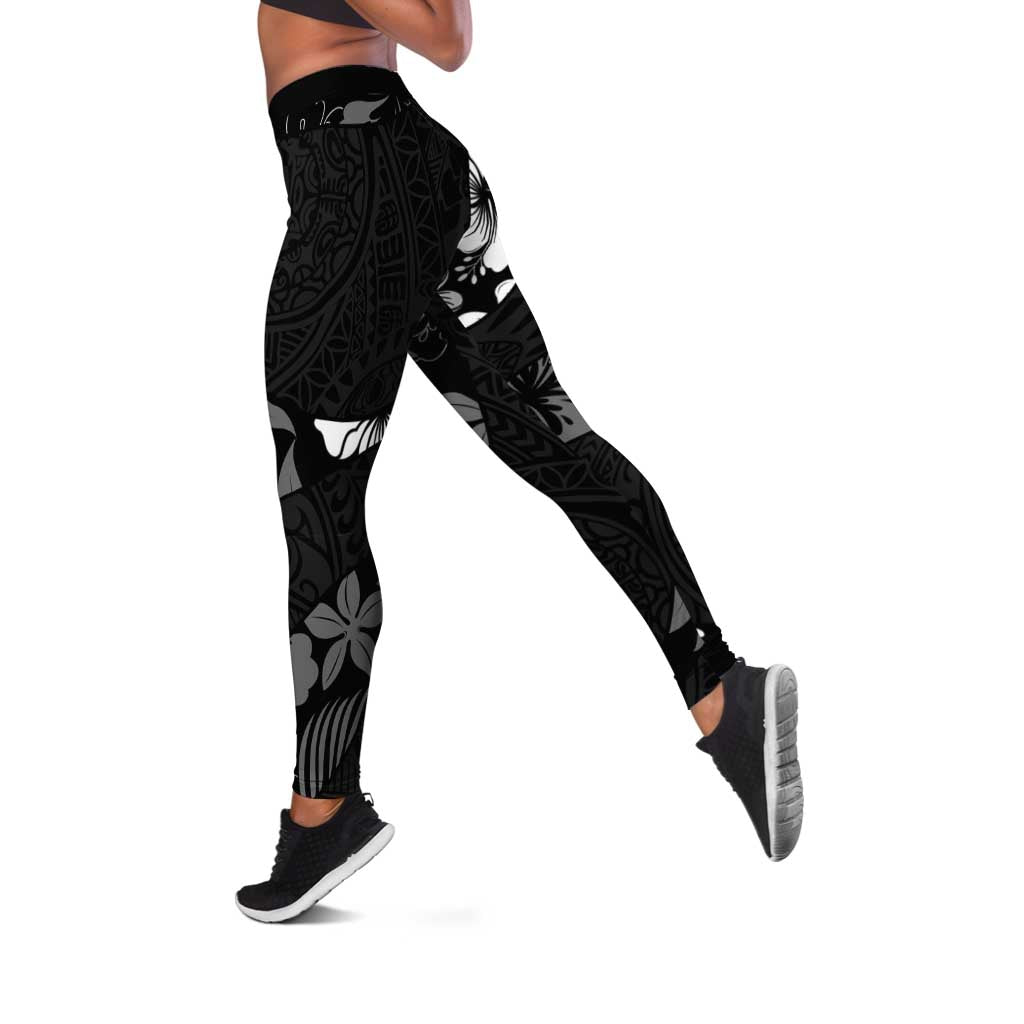 Aloha Hawaii Floral Tapa Leggings Patchwork Charcoal LT7 Charcoal - Polynesian Pride