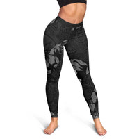 Aloha Hawaii Floral Tapa Leggings Patchwork Charcoal LT7 - Polynesian Pride