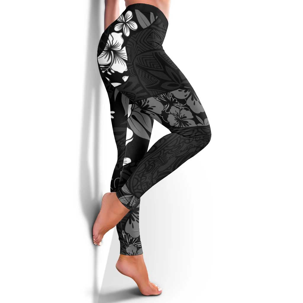 Aloha Hawaii Floral Tapa Leggings Patchwork Charcoal LT7 - Polynesian Pride