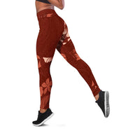 Aloha Hawaii Floral Tapa Leggings Patchwork Crimson LT7 Crimson - Polynesian Pride