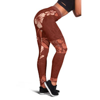 Aloha Hawaii Floral Tapa Leggings Patchwork Crimson LT7 - Polynesian Pride