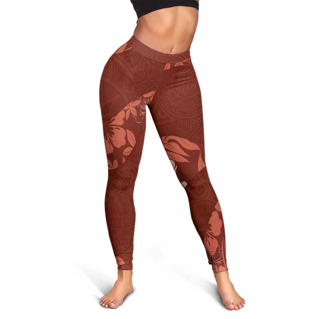 Aloha Hawaii Floral Tapa Leggings Patchwork Crimson LT7 - Polynesian Pride