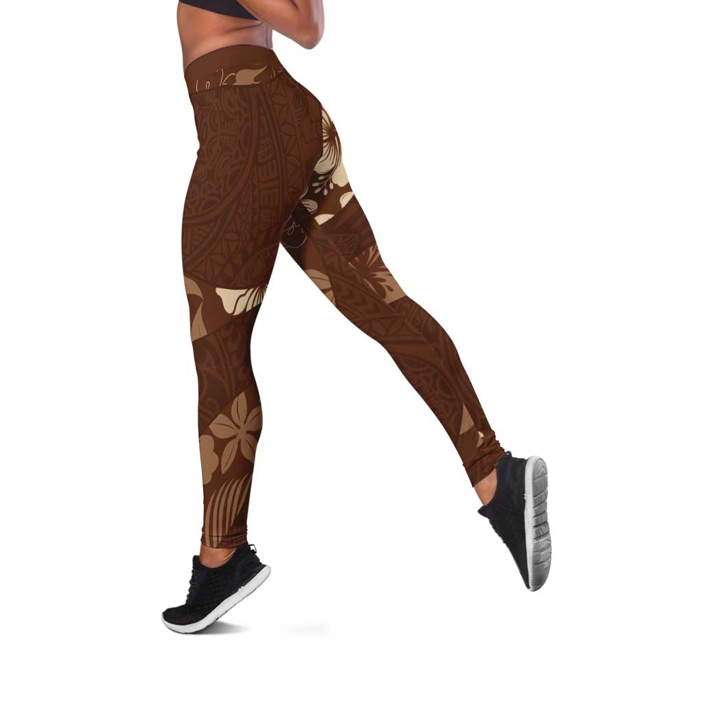Aloha Hawaii Floral Tapa Leggings Patchwork Mocha LT7 Mocha - Polynesian Pride
