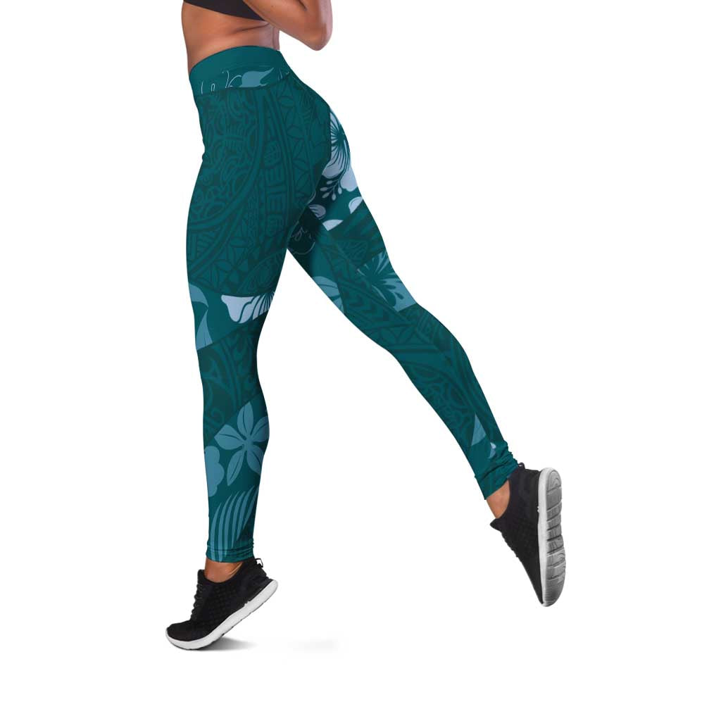 Aloha Hawaii Floral Tapa Leggings Patchwork Teal LT7 Teal - Polynesian Pride