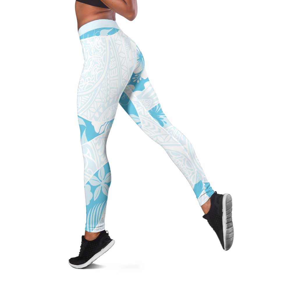 Aloha Hawaii Floral Tapa Leggings Patchwork Turquoise LT7 Turquoise - Polynesian Pride