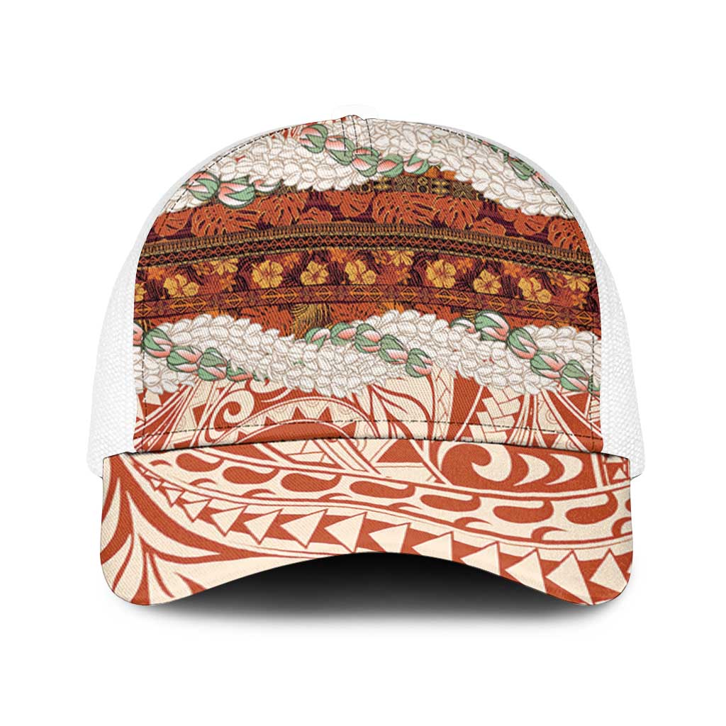 Aloha Hawaii Mikioi Lei Baseball Net Cap Cattail Red Tropical Flower Pattern LT14 One Size White Cattail Red - Polynesian Pride
