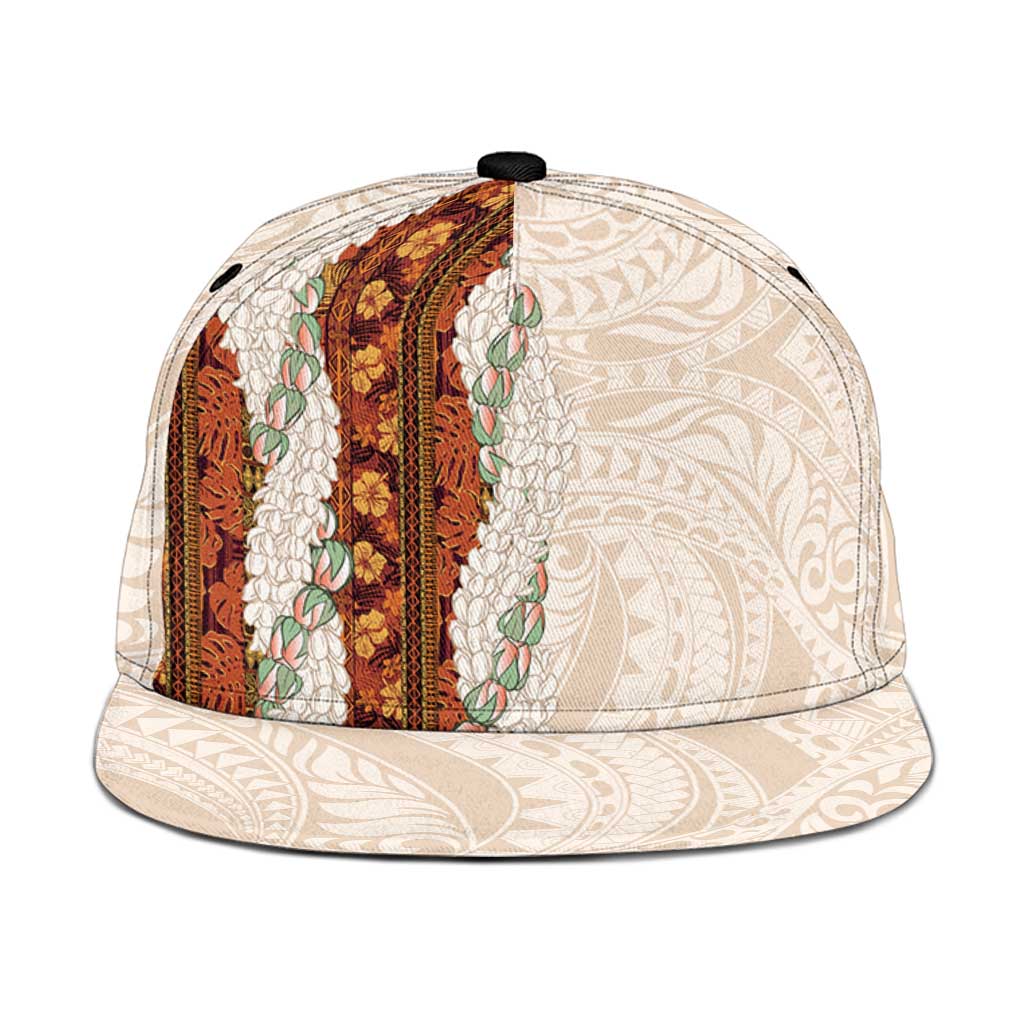 Aloha Hawaii Mikioi Lei Snapback Cap Beige Tropical Flower Pattern LT14 One Size Beige - Polynesian Pride