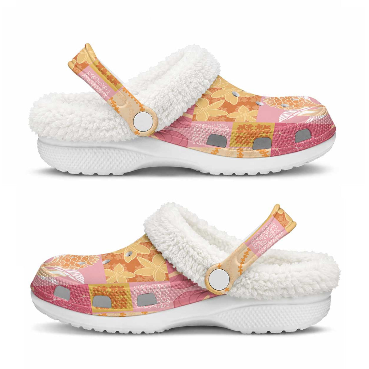 Aloha Hawaii Quilt Floral Patchwork Style Fleece Clogs