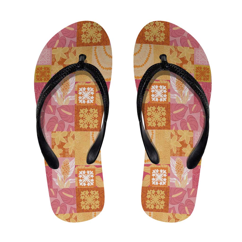 Aloha Hawaii Quilt Floral Patchwork Style Flip Flops