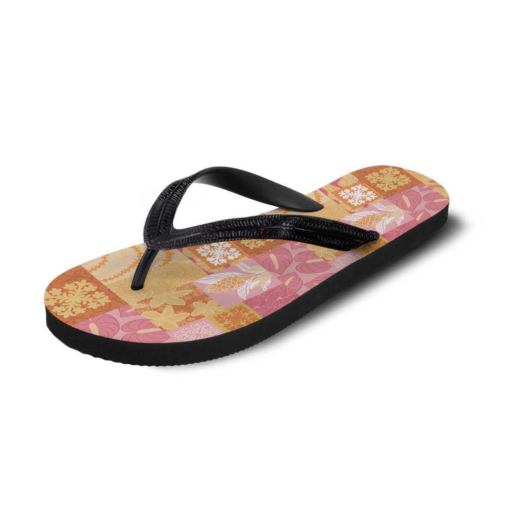 Aloha Hawaii Quilt Floral Patchwork Style Flip Flops
