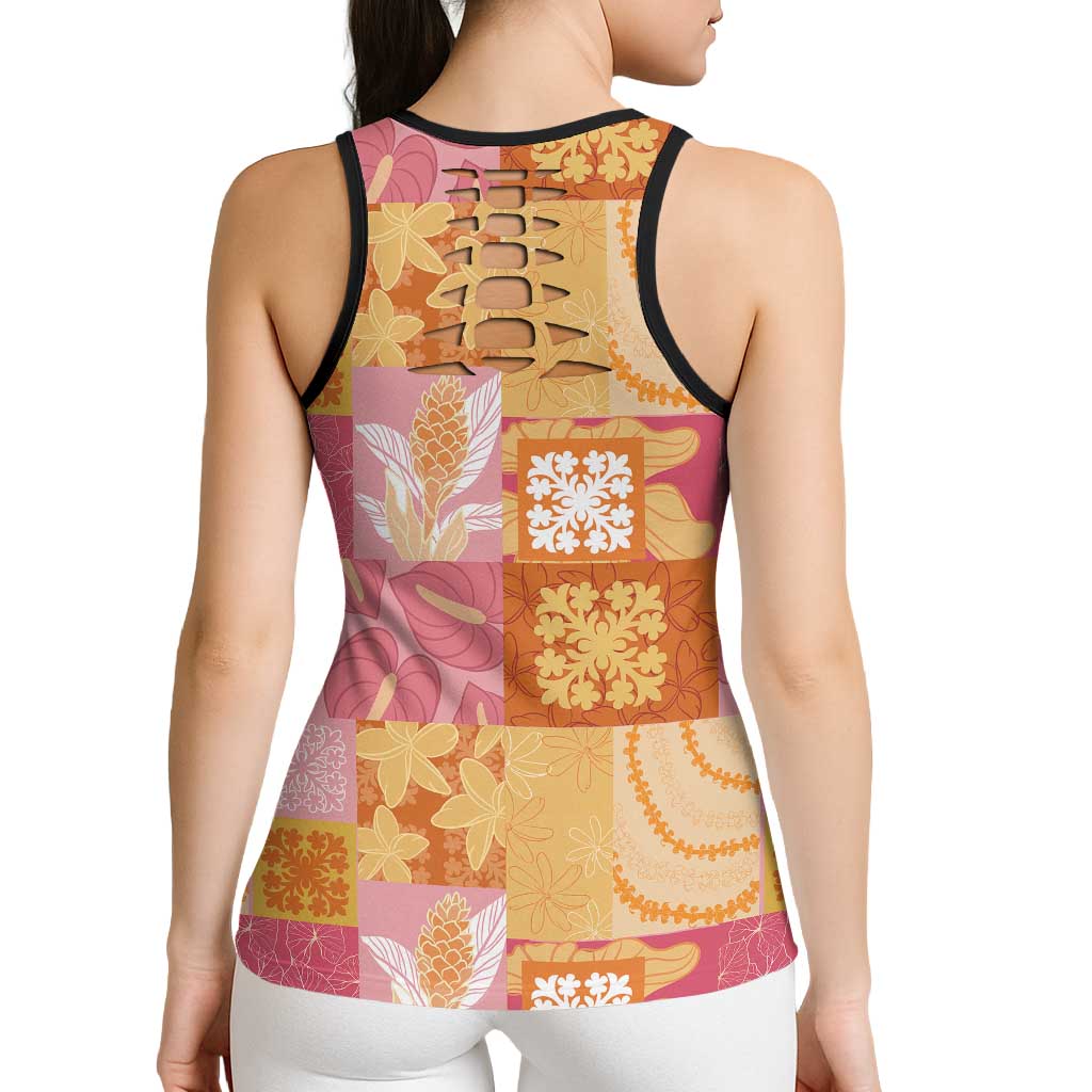 Aloha Hawaii Quilt Floral Patchwork Style Hollow Tank Top